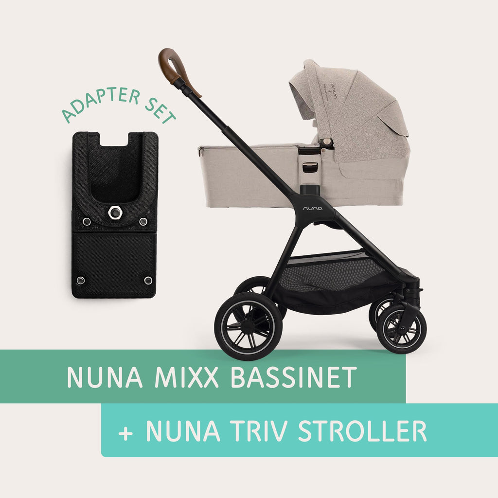 Nuna MIXX bassinet connected to Nuna TRIV stroller using Vamos Baby adapter