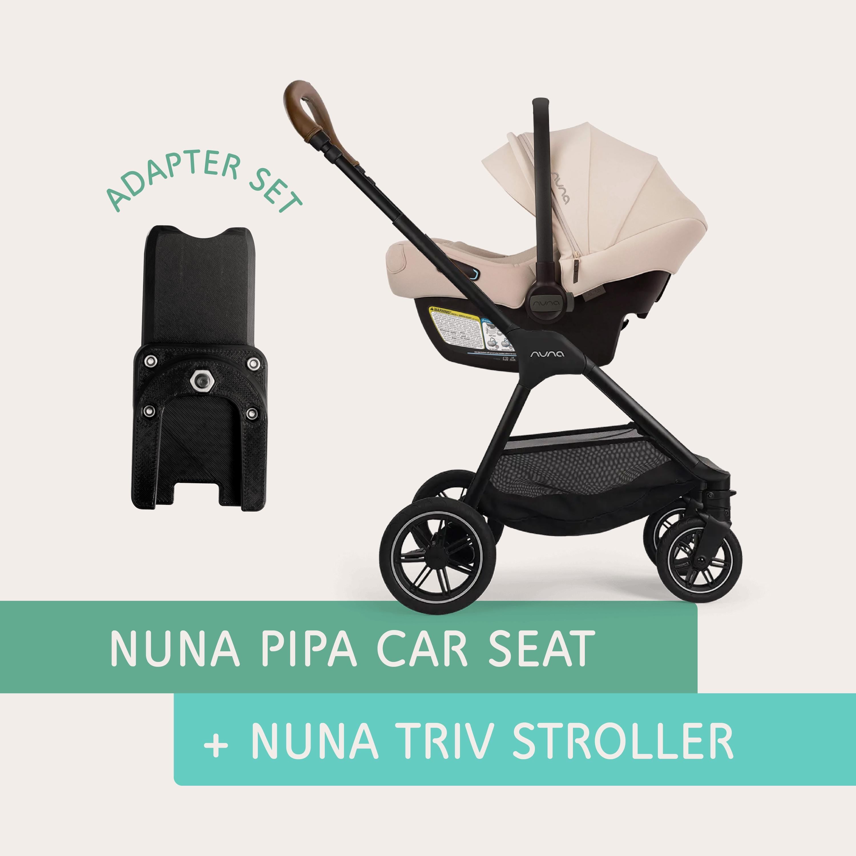 Nuna PIPA car seat connected to Nuna TRIV stroller using Vamos Baby adapter