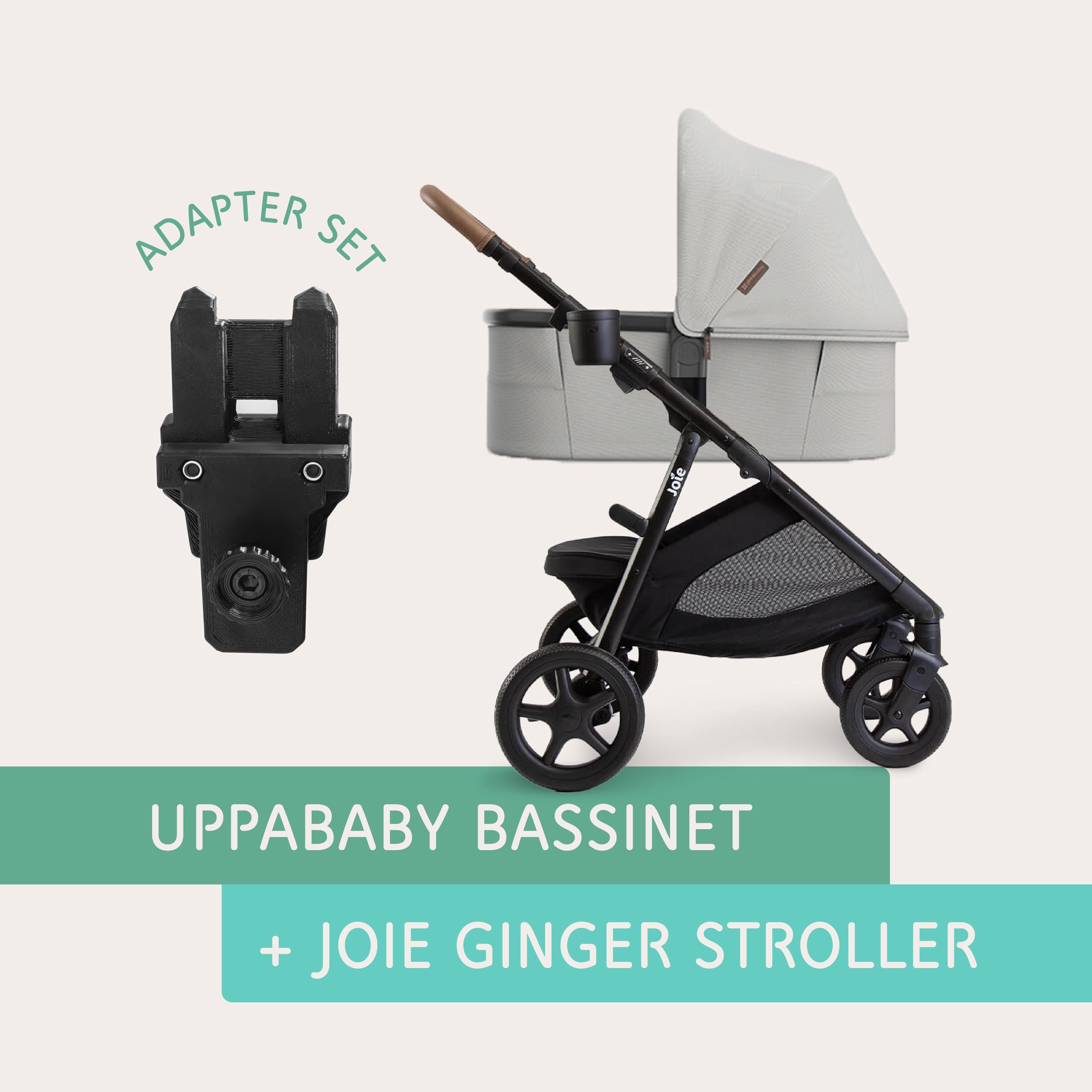 UPPAbaby bassinet connected to the Joie GINGER stroller using Vamos Baby adapter