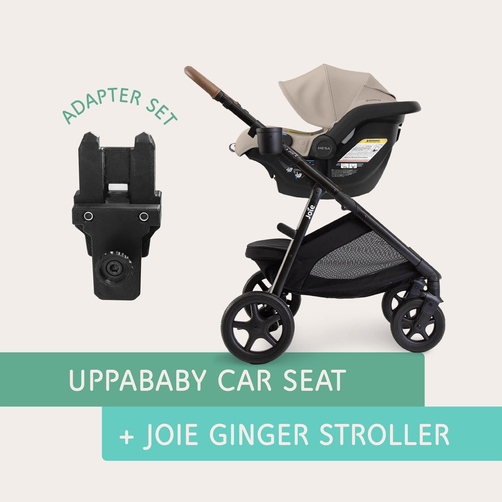 UPPAbaby car seat connected to the Joie CHIVE stroller using Vamos Baby adapter