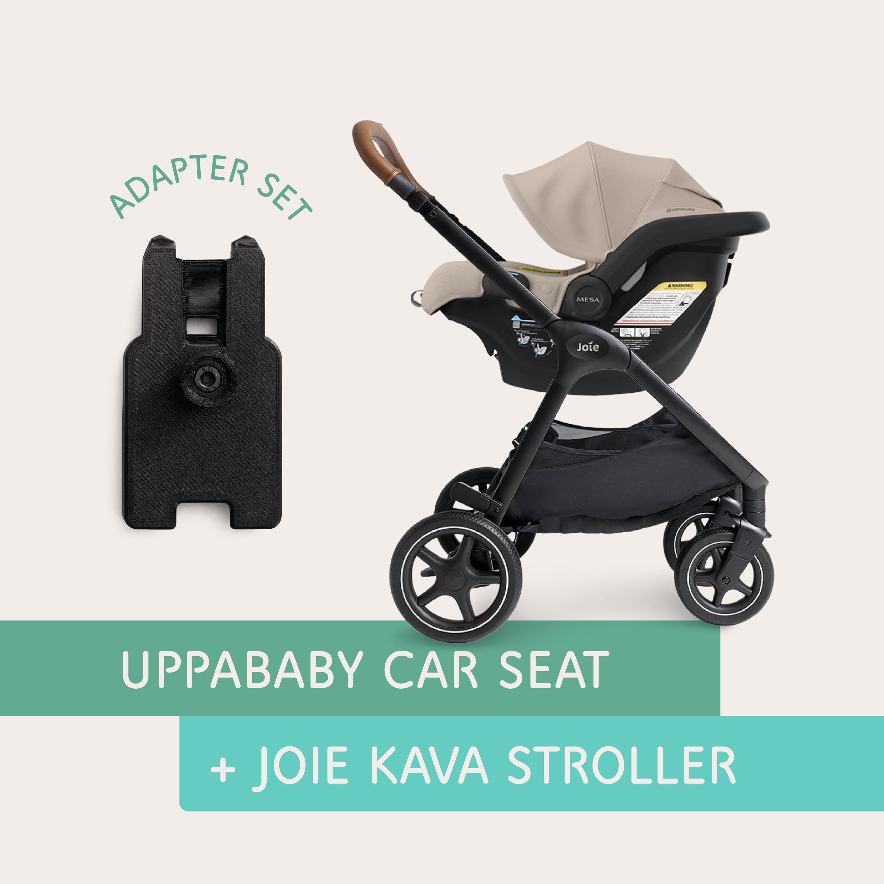 UPPAbaby car seat connected to the Joie KAVA stroller using Vamos Baby adapter