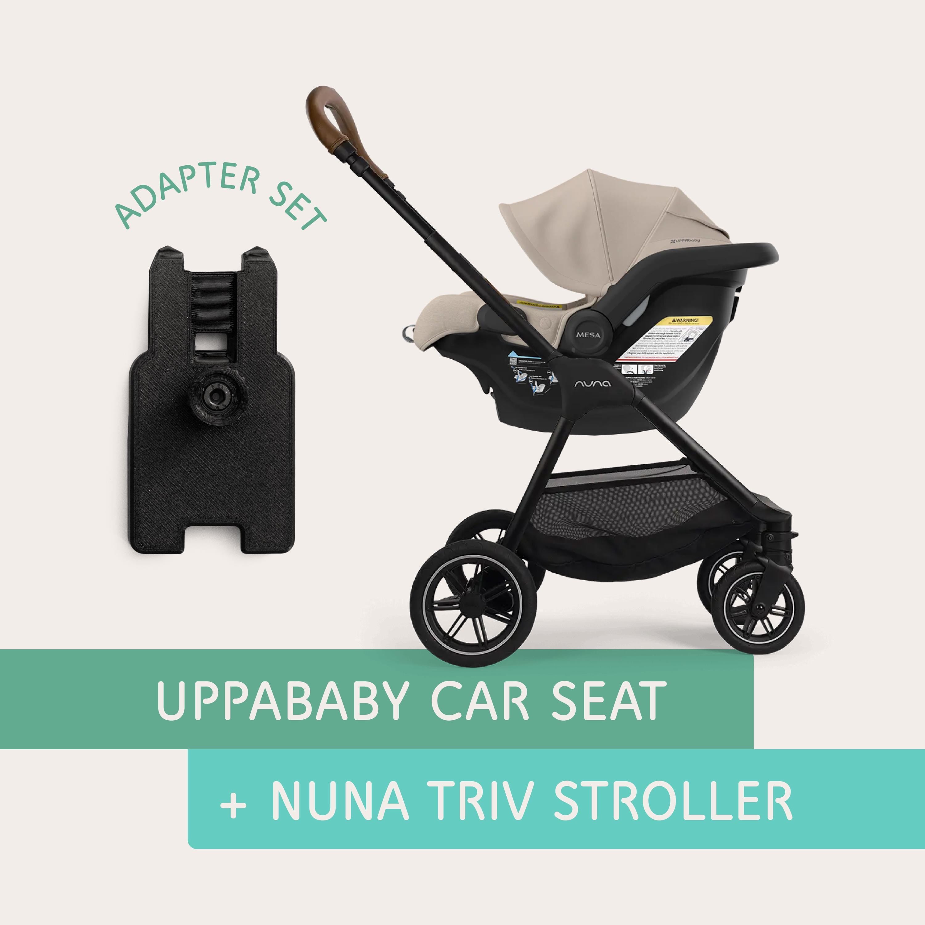UPPAbaby car seat connected to the Nuna TRIV stroller using Vamos Baby adapter